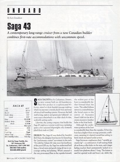 Saga 43 Pacific Yachting Magazine Reprint Brochure
