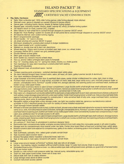 Island Packet 38 Specification Brochure