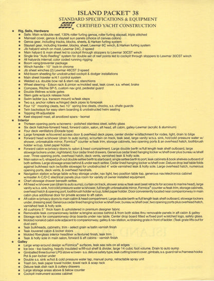 Island Packet 38 Specification Brochure