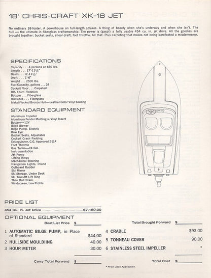 Chris Craft 1973 XK / Lancer Specification Brochure