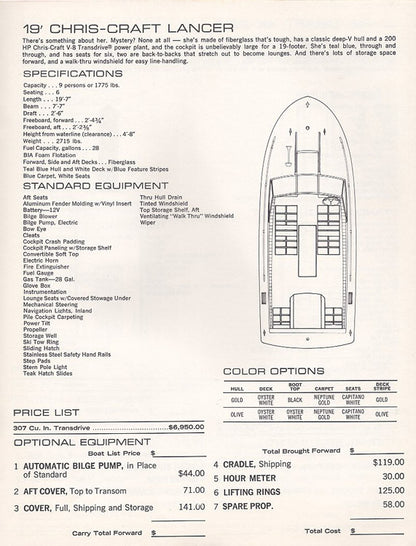 Chris Craft 1973 XK / Lancer Specification Brochure