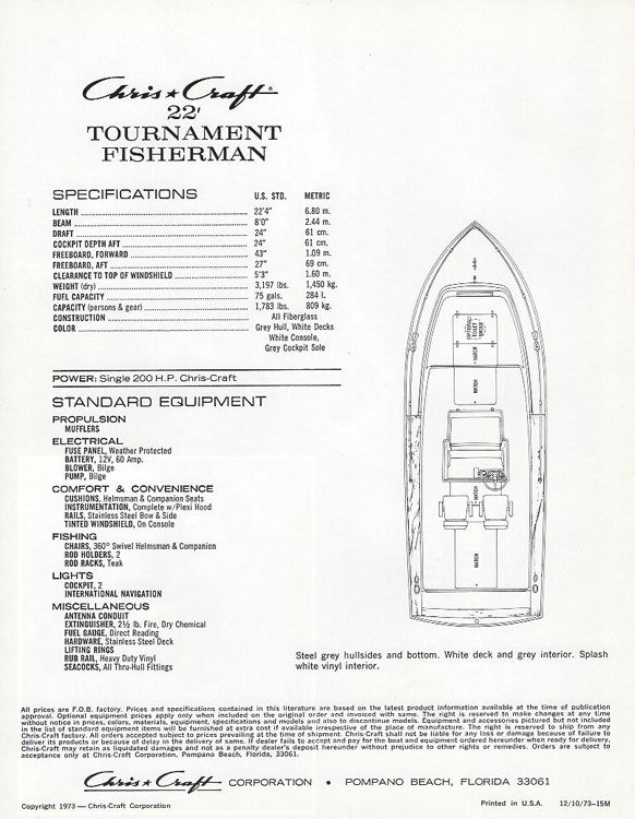 Chris Craft 22 Tournament Fisherman Brochure