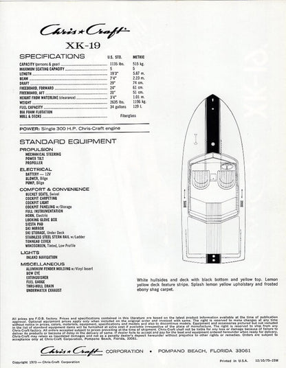Chris Craft XK-19 Brochure