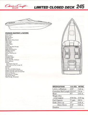 Chris Craft 245 Limited Closed Deck Specification Brochure