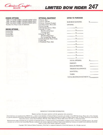Chris Craft 247 Limited Bowrider Specification Brochure