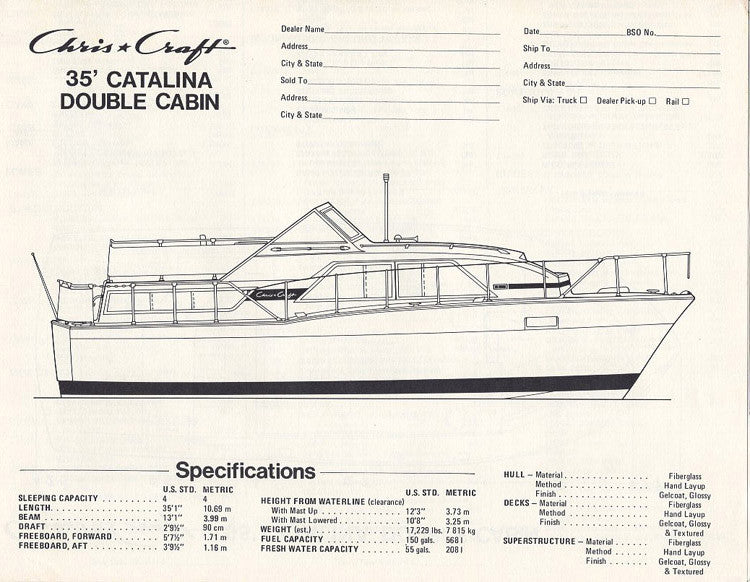 Chris Craft Catalina 35 Double Cabin Specification Brochure