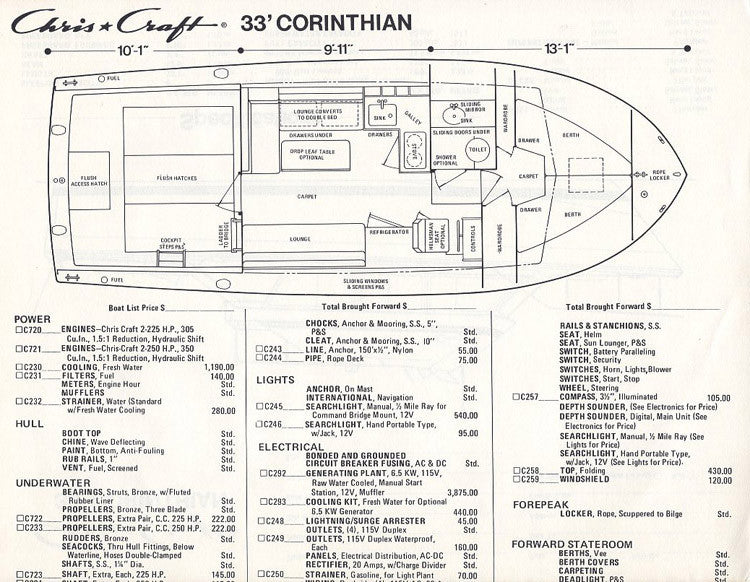 Chris Craft Catalina 33 Specification Brochure