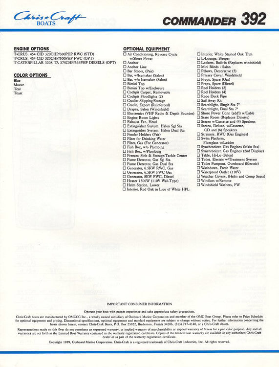 Chris Craft Commander 392 Brochure