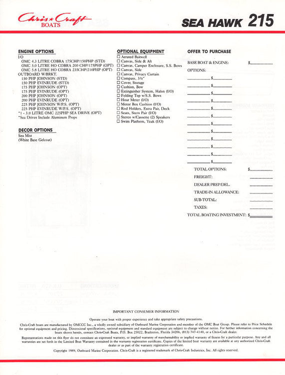 Chris Craft Sea Hawk 215 Brochure