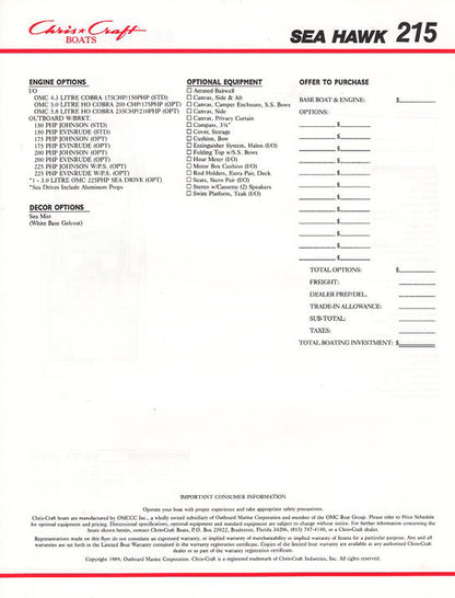 Chris Craft Sea Hawk 215 Brochure