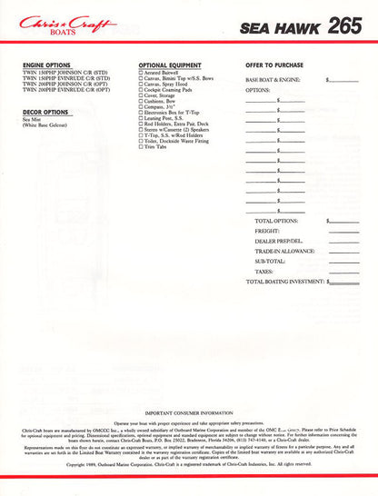 Chris Craft Sea Hawk 265 Brochure
