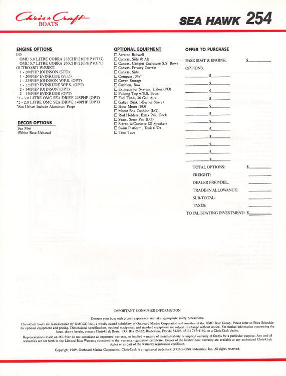 Chris Craft Sea Hawk 254 Brochure