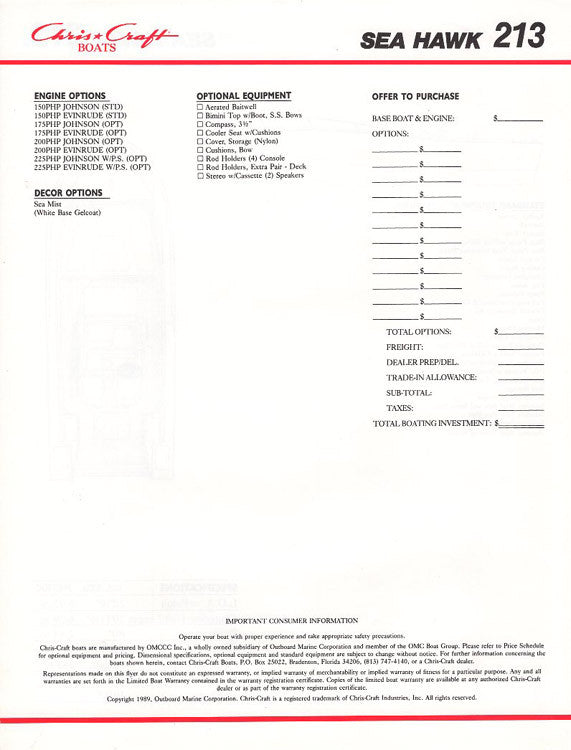 Chris Craft Sea Hawk 213 Brochure