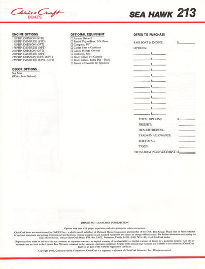 Chris Craft Sea Hawk 213 Brochure