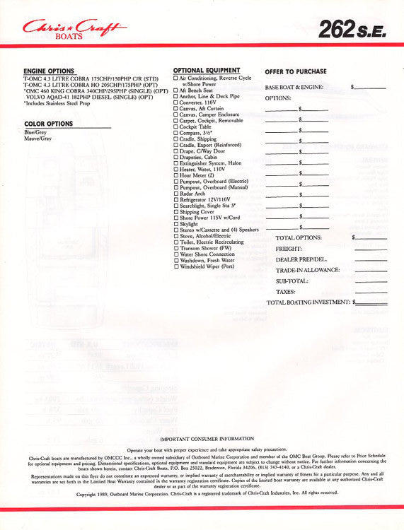 Chris Craft 262SE Brochure