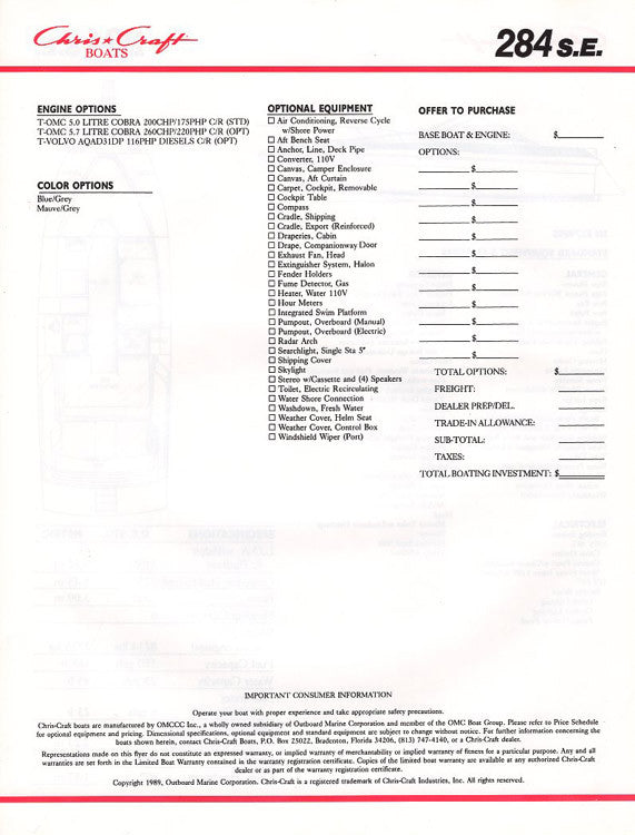 Chris Craft 284SE Brochure