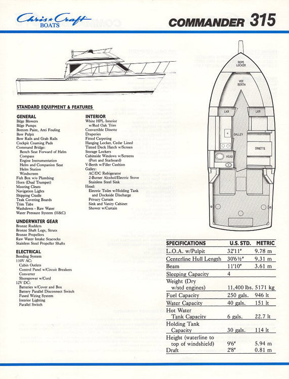 Chris Craft Commander 315 Brochure