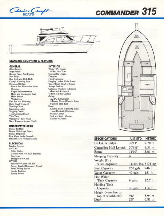 Chris Craft Commander 315 Brochure