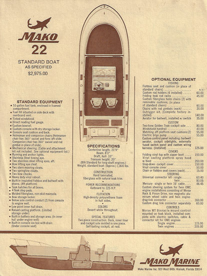 Mako 1971 Price List / Brochure