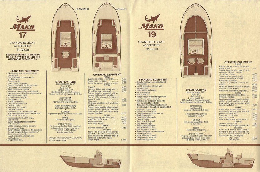 Mako 1971 Price List / Brochure