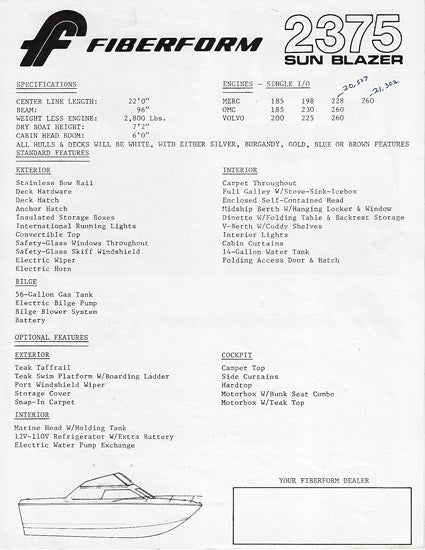 Fiberform 2375 Sun Blazer Specification Brochure