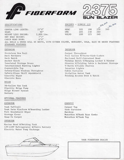 Fiberform 2375 Sun Blazer Specification Brochure