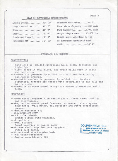 Hylas 53 Convertible Specification Brochure