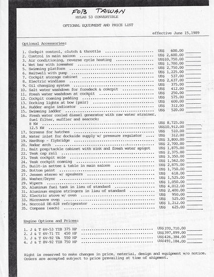 Hylas 53 Convertible Specification Brochure