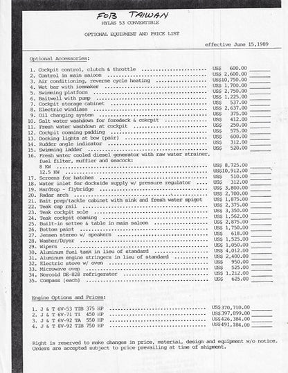 Hylas 53 Convertible Specification Brochure