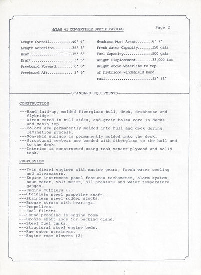 Hylas 41 Convertible Specification Brochure