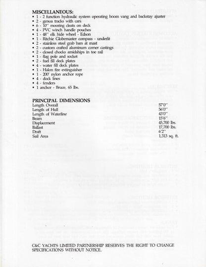 C&C 57 Specification Brochure