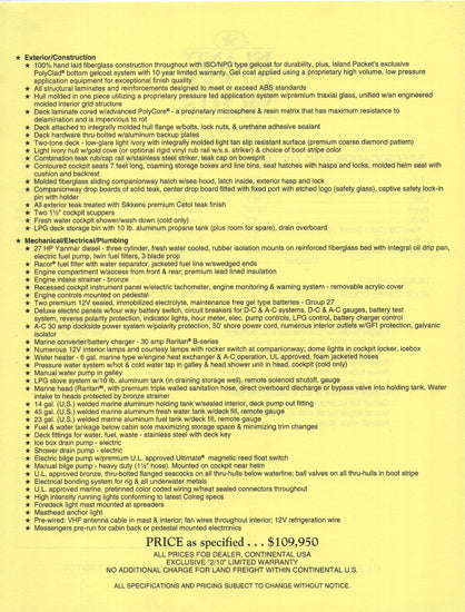 Island Packet 29 Specification Brochure