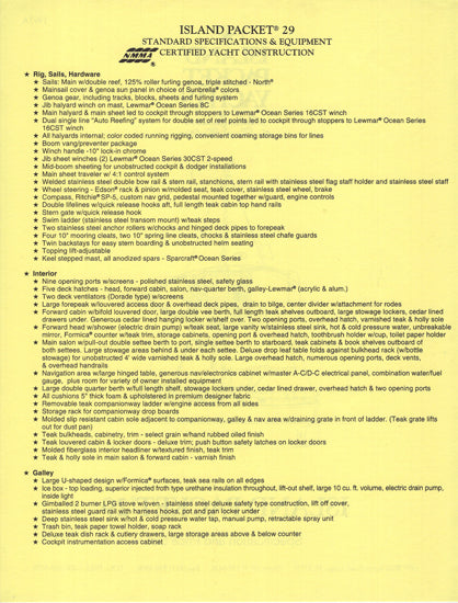 Island Packet 29 Specification Brochure