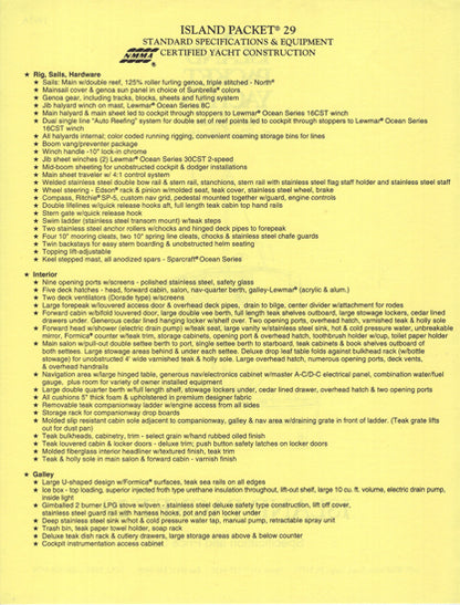 Island Packet 29 Specification Brochure