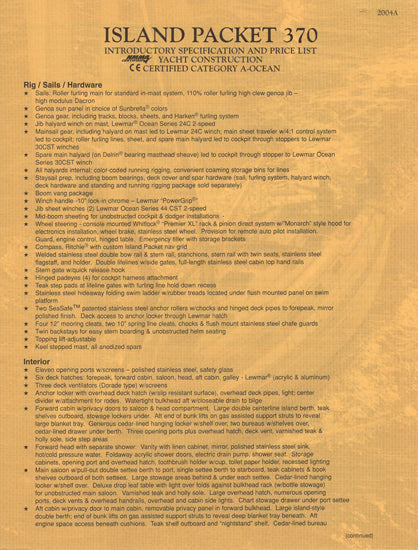 Island Packet 370 Specification Brochure