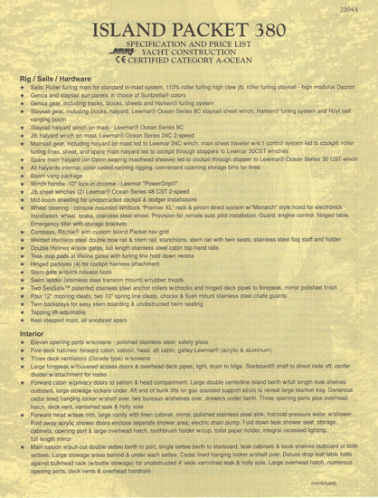 Island Packet 380 Specification Brochure