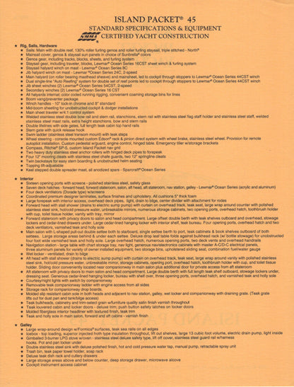 Island Packet 45 Specification Brochure