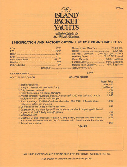Island Packet 45 Specification Brochure