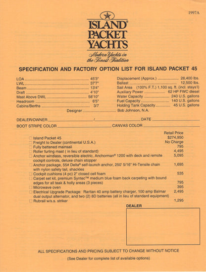 Island Packet 45 Specification Brochure