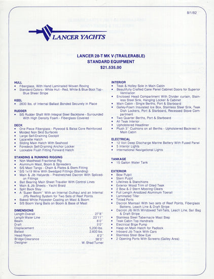 Lancer 28-T Mark V Specification Brochure