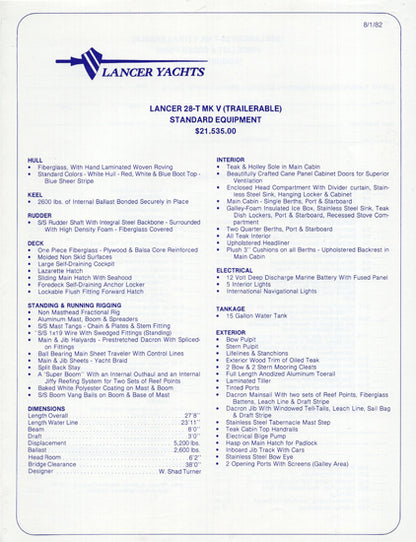 Lancer 28-T Mark V Specification Brochure