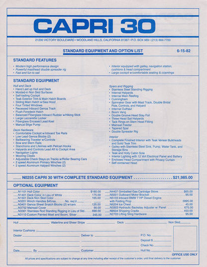 Catalina Capri 30 Specification Brochure