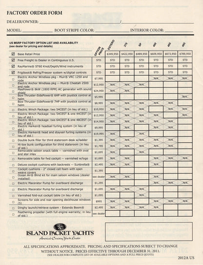 Island Packet 2012 Specification & Price List Brochure