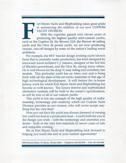 Fort Myers Custom 68 Trawler Brochure