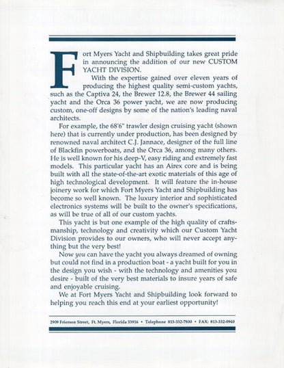 Fort Myers Custom 68 Trawler Brochure