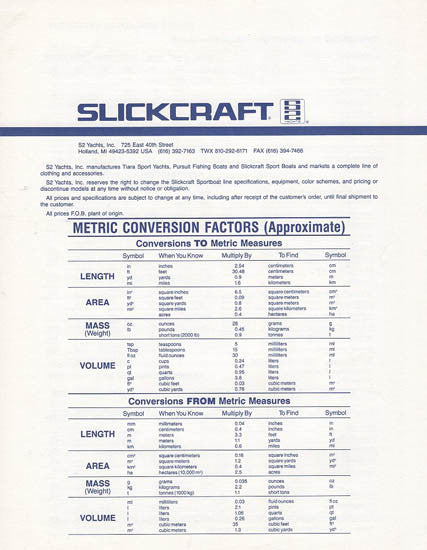 S2 Slickcraft 1990 Price Brochue