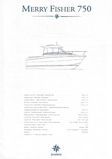 Jeanneau Merry Fisher 750 Specification Brochure