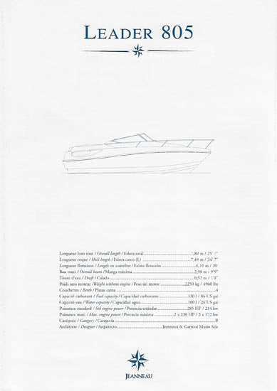 Jeanneau Leader 805 Specification Brochure