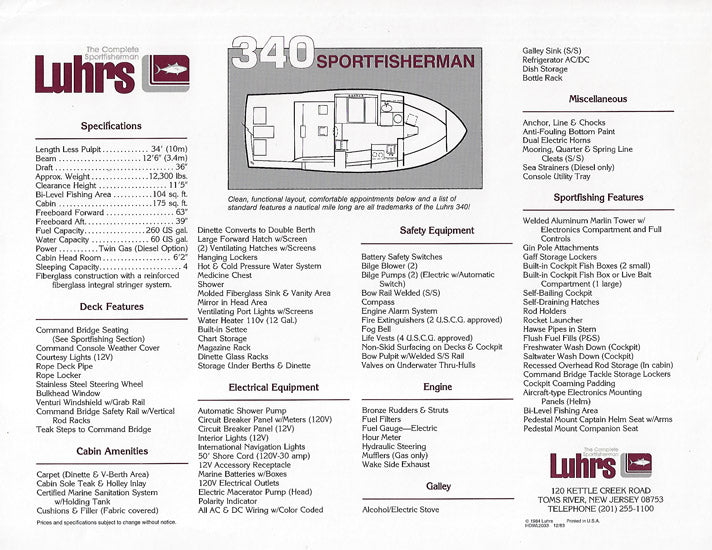 Luhrs 340 Sport Fisherman Specification Brochure