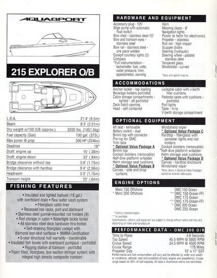 Aquasport 1998 Specification Brochure